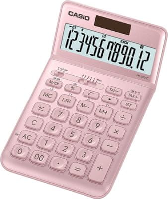 Stolná kalkulačka Casio JW 200 SC PK, solárna, základná, pokročilá, finančná, DPH, percentá, zisk, prepínač zaokrúhlenia, opravné tlačidlo
