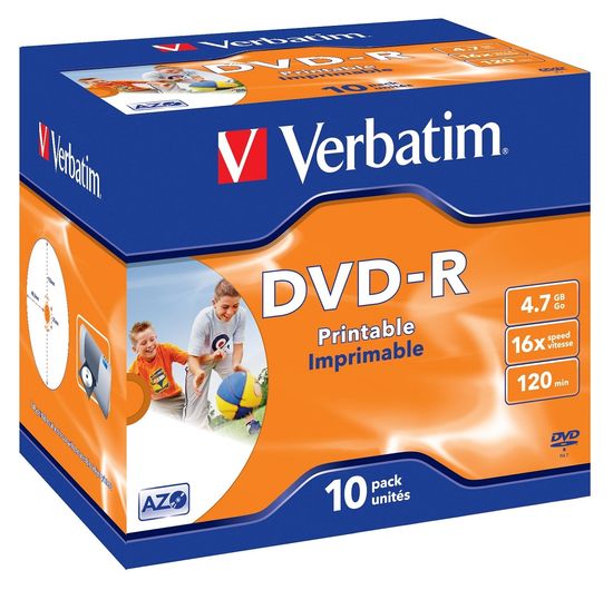 VERBATIM DVD-R AZO 4,7GB, 16× printable jewel 10k