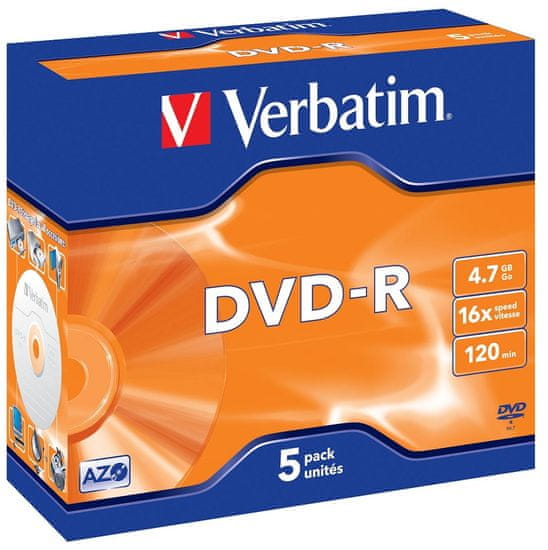 VERBATIM DVD-R AZO 4,7GB, 16×, jewel case 5 ks (43519)
