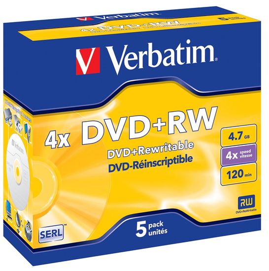 VERBATIM DVD+RW SERL 4,7GB, 4×, jewel case 5 ks (43229)