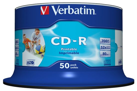 VERBATIM CD-R AZO 700MB, 52×, printable, spindle 50 ks (43438)