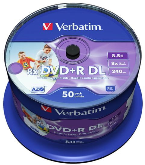 VERBATIM DVD+R DL DataLifePlus 8,5GB, 8×, printable, spindle 50 ks (43703)
