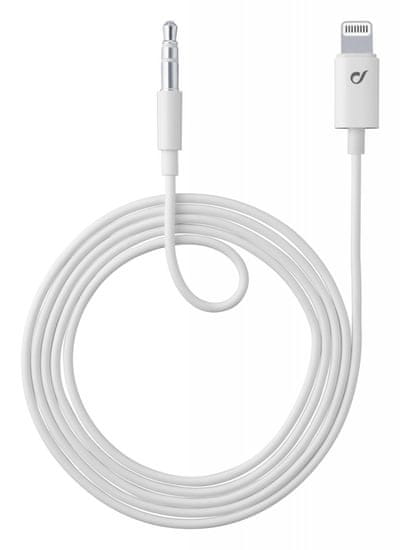 CellularLine Audio kábel Aux Music Cable, konektory Ligtning + 3,5mm jack, PFI certifikácia AUXMUSICMFIW, biely