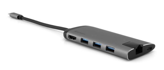 VERBATIM Viacportový rozbočovač USB-C, USB 3.1 GEN 1 / 3× USB 3.0 / HDMI / SDHC / MicroSDHC / RJ45 (49142) - rozbalené