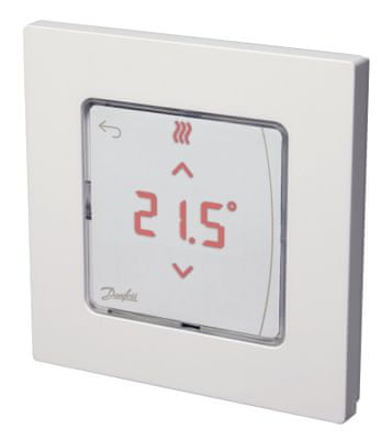 Danfoss Icon podlahový Infra termostat 088U1082, regulácia podlahového vykurovania, zónová regulácia podlahového kúrenia, modulárne podlahové kúrenie, dotykový bezdrôtový termostat, montáž na stenu