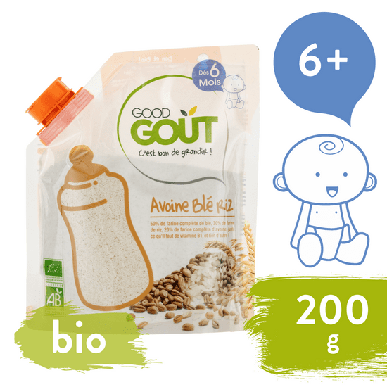 Good Gout BIO Detská ovsená, pšeničná a ryžová instantná kaša v prášku 200 g