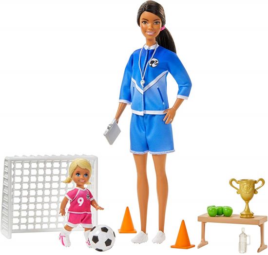 Mattel Barbie futbalová trénerka s bábikou herný set hnedovlasá trénerka