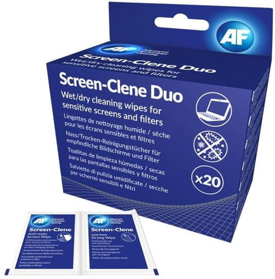 AF Screen-Clene Duo - Antistatické čistiace obrúsky na obrazovky suchý / mokrý (20 + 20 ks) ASCR020