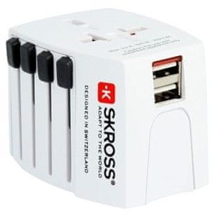 Skross Cestovný adaptér MUV USB, 2,5 A, 2 × USB výstup 2 400 mA, univerzálny pre 150 krajín PA48