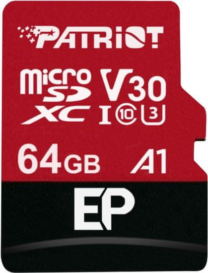 Patriot microSDXC 64GB V30 A1 Class 10 U3 + adaptér (PEF64GEP31MCX)