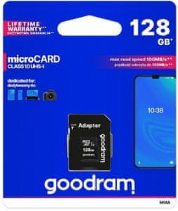 Pamäťová karta Goodram microSDXC 128 GB M1AA, UHS-I Class 10, U1 + adaptér (M1AA-1280R12) microSDHC SDHC adaptér, vysoká kapacita