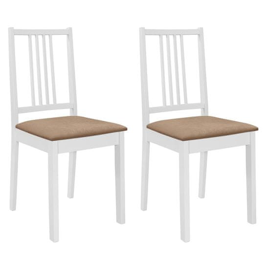 Vidaxl Jedálenské stoličky s podložkami 2 ks, biele, drevený masív