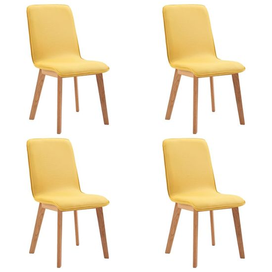Vidaxl Jedálenské stoličky 4 ks, žlté, látka a dubový masív