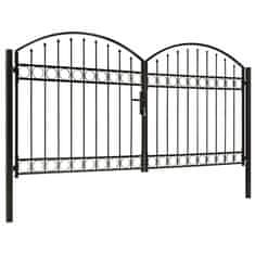 Petromila vidaXL Dvojkrídlová plotová brána s oblúkom, oceľ 300x125 cm, čierna