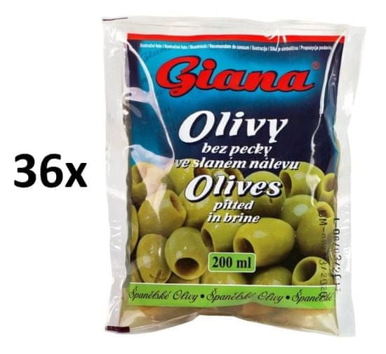 Giana Španielske olivy zelené bez kôstky v slanom náleve 36 × 195g