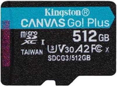 Pamäťová karta Kingston microSDXC 512GB Canvas Go Plus 170R A2 U3 V30 (SDCG3/512GBSP) vysoká kapacita