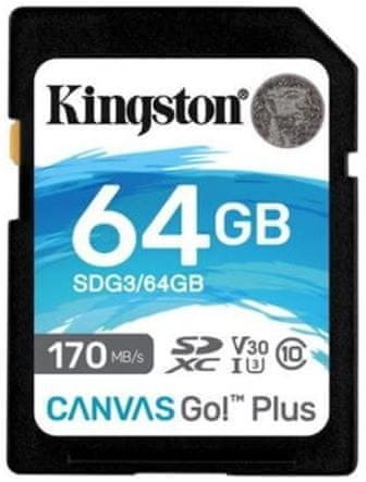 Kingston SDXC 64GB Canvas Go Plus 170R C10 UHS-I U3 V30 (SDG3/64GB)