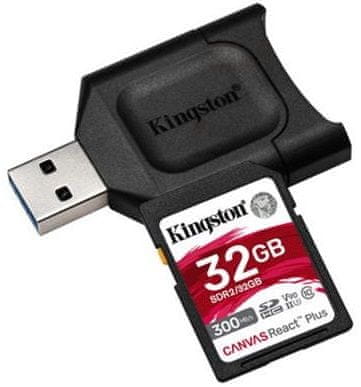 Kingston SDHC 32GB Canvas React Plus UHS-II V90 + čítačka (MLPR2/32GB)