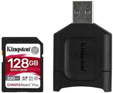 Pamäťová karta Kingston SDXC 128GB Canvas React Plus UHS-II V90 + čítačka (MLPR2/128GB) vysoká kapacita