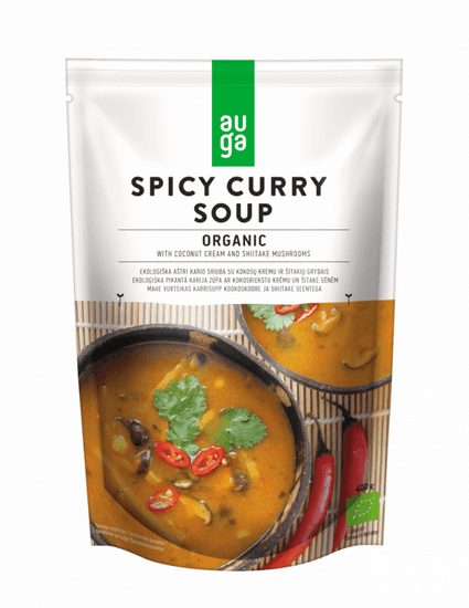 AUGA Organic BIO Pikantná curry polievka s kokosovým mliekom a hubami shiitake 10 × 400g