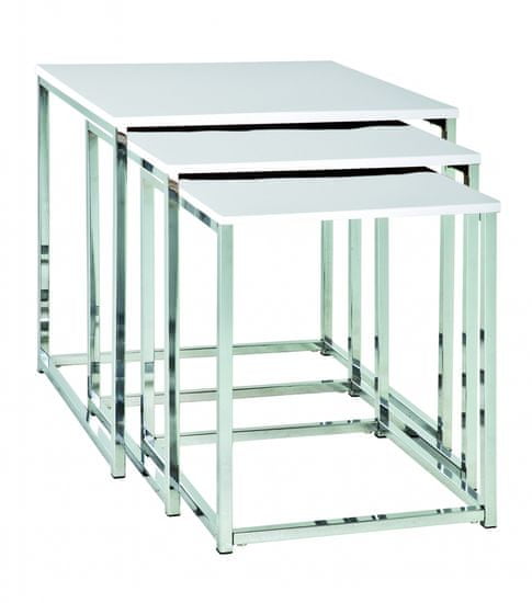 Mørtens Furniture Konferenčné stolíky Corbin, súprava 3 kusov, 36 / 39 / 42 cm, biela / chróm