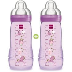 MAM Farebná dojčenská fľaša MAM Easy Active 2nd Age, 330 ml, od 6 mesiacov, cumlík Flow X, sada 2 dievčat