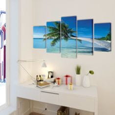 Petromila vidaXL Sada obrazov na stenu, motív Piesočnatá pláž s palmou 200 x 100 cm