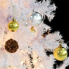 Vidaxl Umelý vianočný stromček s ozdobami a LED diódami 210 cm biely