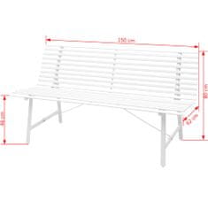 Vidaxl Záhradná lavička 150 cm, oceľ, biela