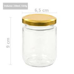 Vidaxl Zaváracie poháre so zlatými viečkami 96 ks 230 ml sklo