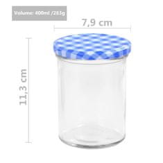 Vidaxl Zaváracie poháre s bielo-modrými viečkami 96 ks 400 ml sklo