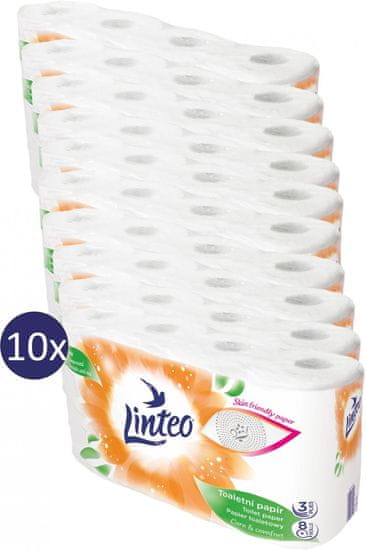 LINTEO Toaletný papier 10x 8 ks, biely, 3 vrstvy 15 m