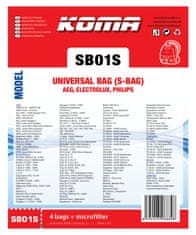 KOMA SB01S - Vrecká do vysávača Electrolux Universal Bag textilné - kompatibilný s vreckem typu S-bag, 4ks