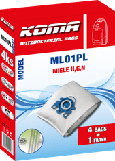 KOMA ML01PL - Vrecká do vysávača Miele H,G,N s plastovým čelom, textilné, 4ks