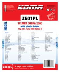 KOMA ZE01PL - Vrecká do vysávača Zelmer Cobra, Flip, Furio s plastovým čelom textilné, 4ks