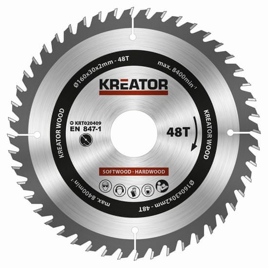 Kreator KRT020409 - Pílový kotúč na drevo 160mm, 48T