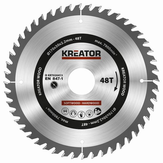 Kreator KRT020413 - Pílový kotúč na drevo 170mm, 48T