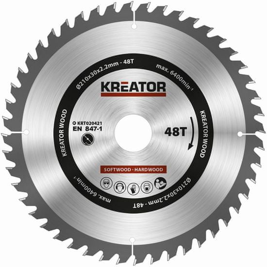Kreator KRT020421 - Pílový kotúč na drevo 210mm, 48T