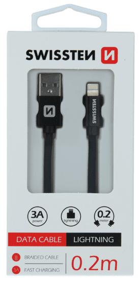 SWISSTEN DATA CABLE USB / LIGHTNING TEXTILE 0.2M BLACK (71523101)