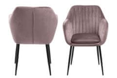 Design Scandinavia Jedálenská stolička s opierkami Ema, zamat, ružová / čierna