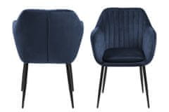 Design Scandinavia Jedálenská stolička s opierkami Ema, zamat, modrá / čierna