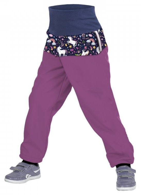 Unuo dievčenské softshellové nohavice slim s fleecom Jednorožci 86 - 92 fialová