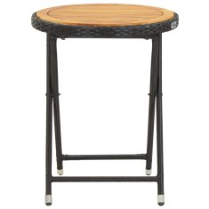 Vidaxl Čajový stolík, čierny 60 cm, polyratan, akáciový masív