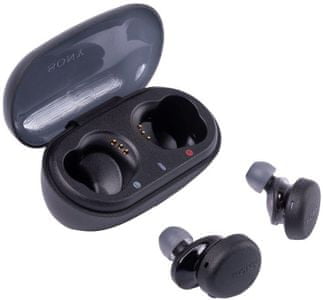 Bluetooth true wireless slúchadlá sony wh-XB700 extra bass skvelý zvuk ergonomický dizajn nabíjacie púzdro až 18 výdrž 10minútové rýchlonabíjanie IPX4 ochrana pred vodou tri hold uchytenie v uchu v 3 bodoch jednoduché ovládanie tlačidlami handsfree mikrofón prístup k hlasovému asistentovi pre hlasové ovládanie