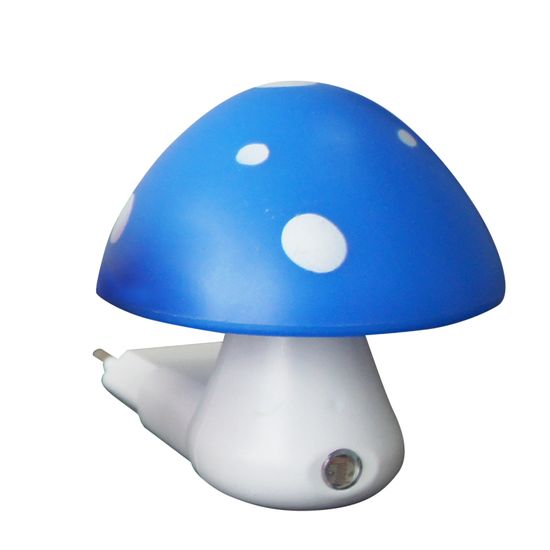 ACA Lightning LED detská nočná lampička do zásuvky Muchotrávka modrá 0,4W/230V/6400K, súmrakový senzor
