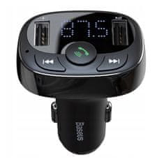 BASEUS T-Typed FM Transmitter Bluetooth + nabíjačka 2x USB 3.4A, čierna