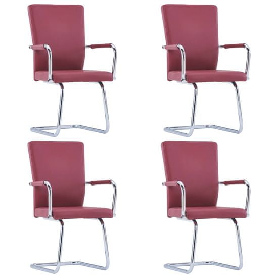 shumee Jedálenské stoličky, perová kostra 4 ks, červené, umelá koža