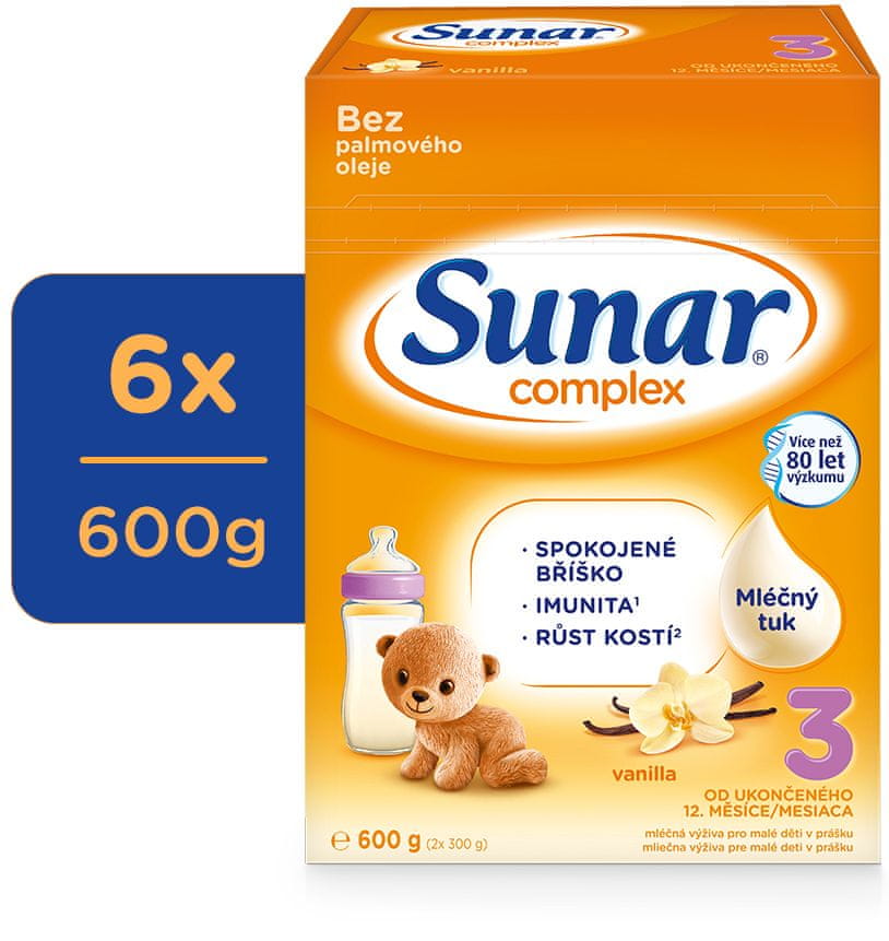 Sunar Complex 3 batoľacie mlieko vanilka, 6 x 600 g