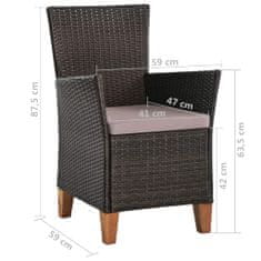 Vidaxl Vonkajšie stoličky s podložkami 2 ks, polyratan, hnedé