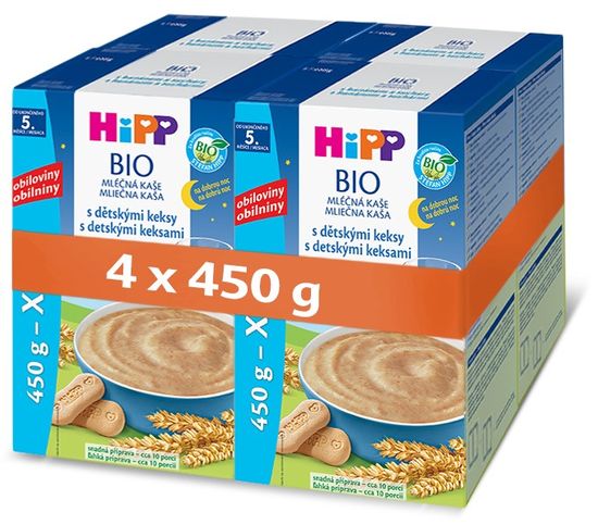 HiPP BIO Mliečna kaša na dobrú noc s detskými keksami 4 × 450 g